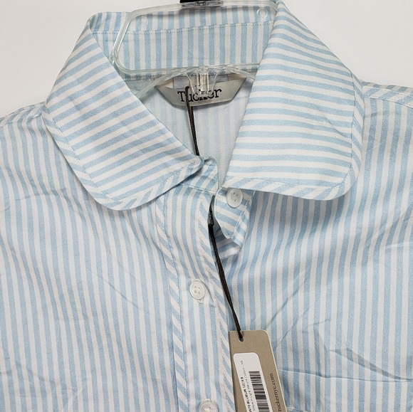 Tucker Binding Button Up Blouse Sailor Stripe Shir - Picture 7 of 8